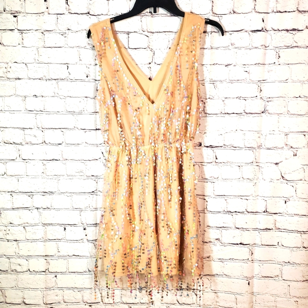 Southern Fried Chicks Rainbow Sequin Embellished Sleeveless Mini Dress Size S
